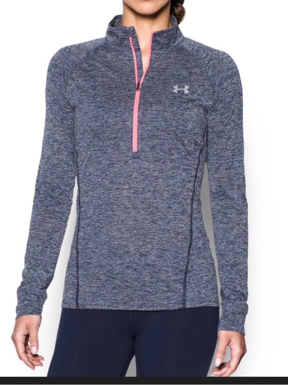 Under Armour Women's Navy Heather Quarter-Zip with Pink Trim